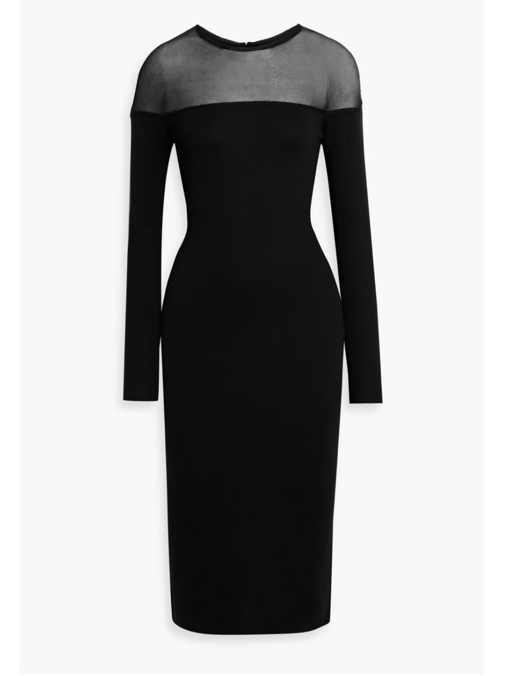 Tom Ford Black Long-Sleeve Sheer Yoke Midi Dress